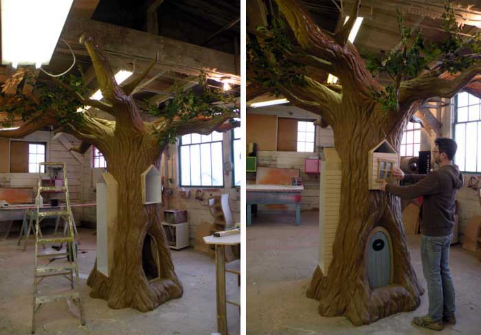 为辽宁童乐幼儿园制作的泡沫仿真树储物柜－淡水河谷