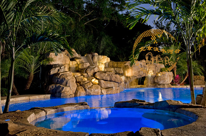 海南别墅塑石假山泳池及灯光效果－北京淡水河谷制作