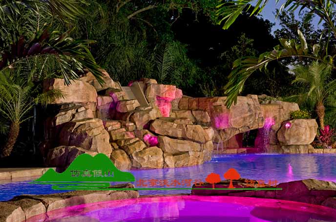 广西南宁塑石假山制作－用塑石假山制作的别墅水池