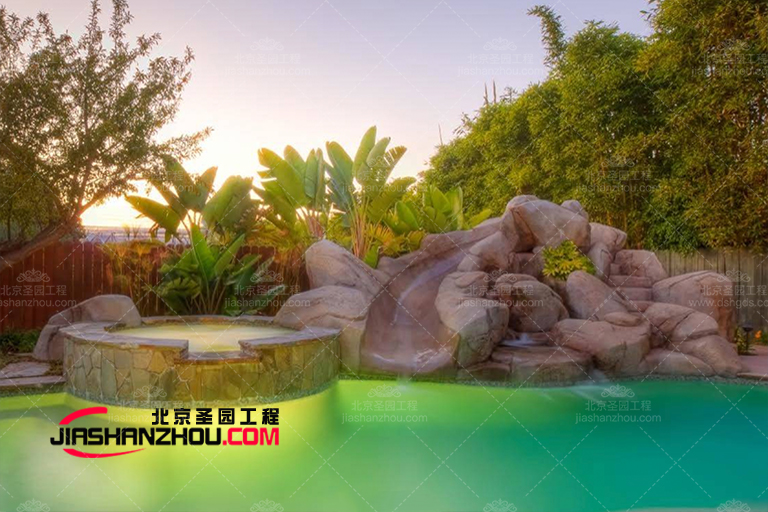 天然景观石泰山大型塑石假山庭院景观设计效果图