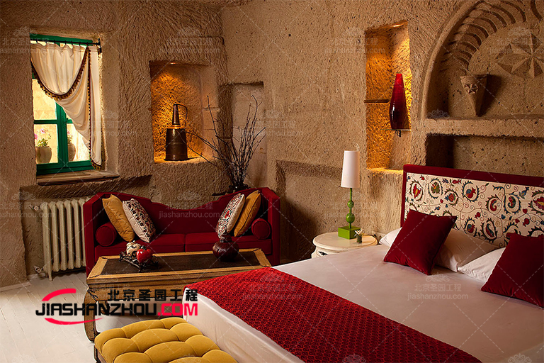 现代仿真岩洞旅馆卧室设计自然实用