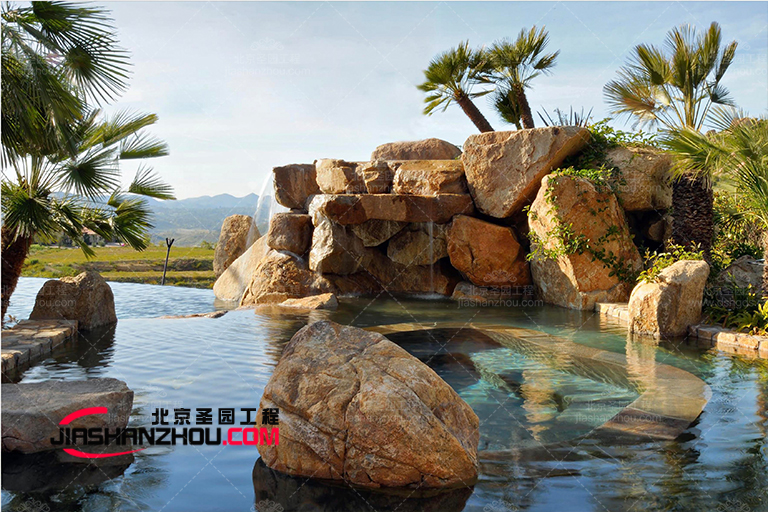 塑石假山水池和花园组合的美妙景色--美图欣赏
