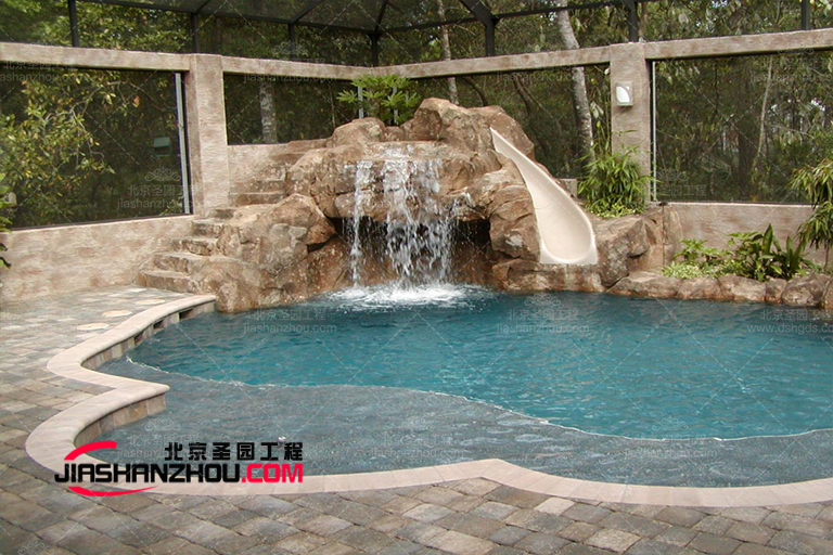 北京厂家的异国情调塑石假山景观水池小屋创意画廊