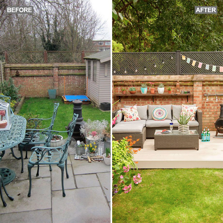 如何把植物花园变成了户外客厅-前后图对比