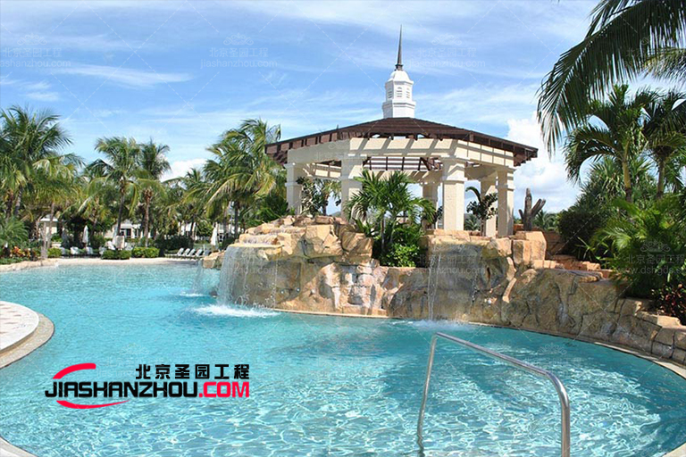 港式半山别墅塑石假山景观水池基于古典f 格建筑设计
