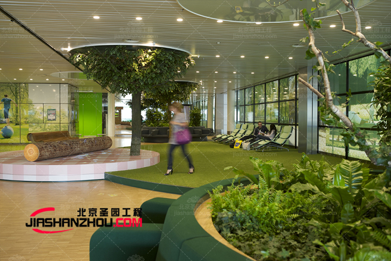 凯旋国际餐厅人造绿色仿真树叶装饰效果图-圣园仿真树植物