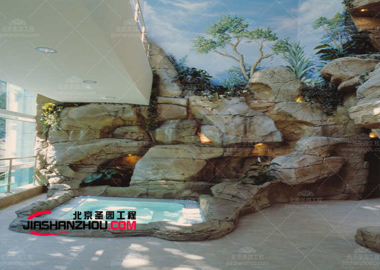 2022北京厂家承接的西安山港餐厅水泥塑石假山工程