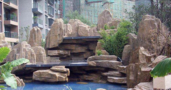 塑石假山流水景观制作图片 专业施工