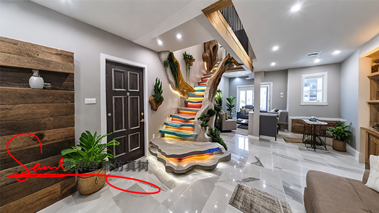 西安水泥仿木楼梯制作 别墅景区设计中的多赢之道