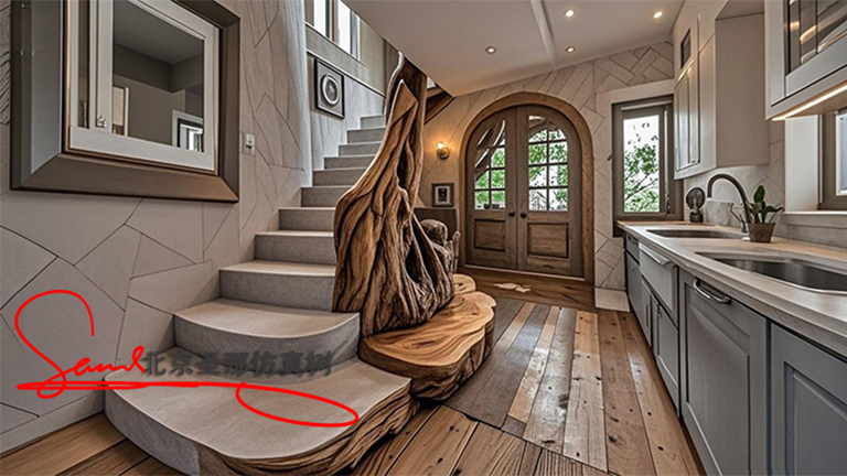 上海花园路别墅区里超美的水泥仿木楼梯制作