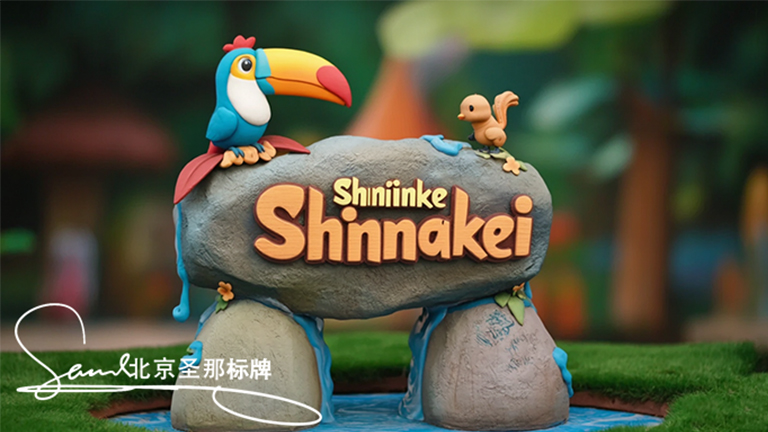 湖南仿佛童话中走出来的水泥仿木标识牌可以直接拍电影了