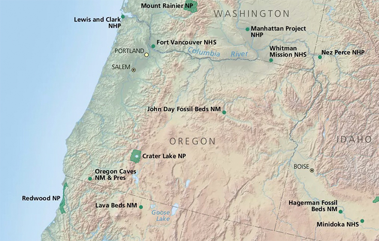 俄勒冈州国家公园的地图.jpg 俄勒冈州国家公园的地图