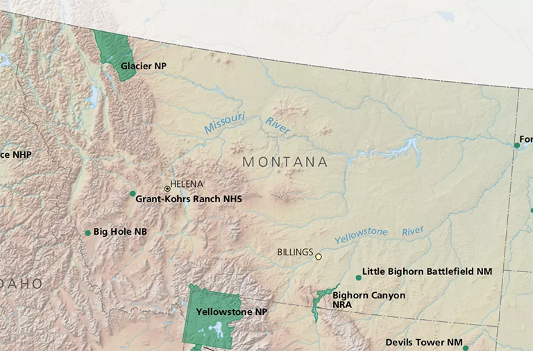 美国国家公园地图在蒙大拿州